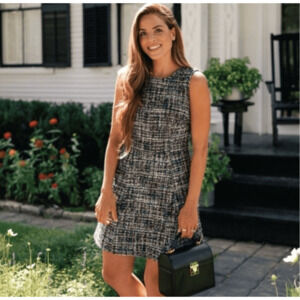 Gal Meets Glam Katherine Tweed Sleeveless Dress Sz 4 Old Money Ivy League Black